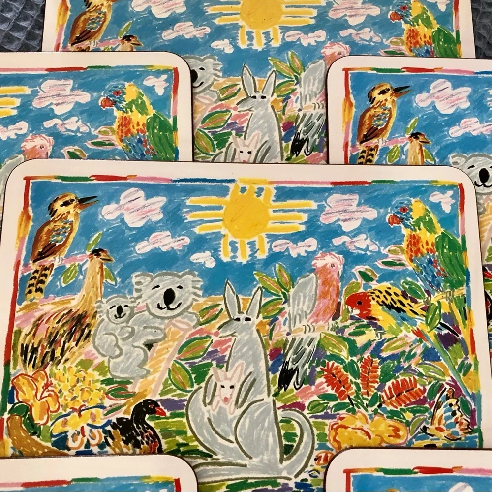 Ken Done Colorful Australian Wildlife Vintage Cork Placemats Set of 6 NWB